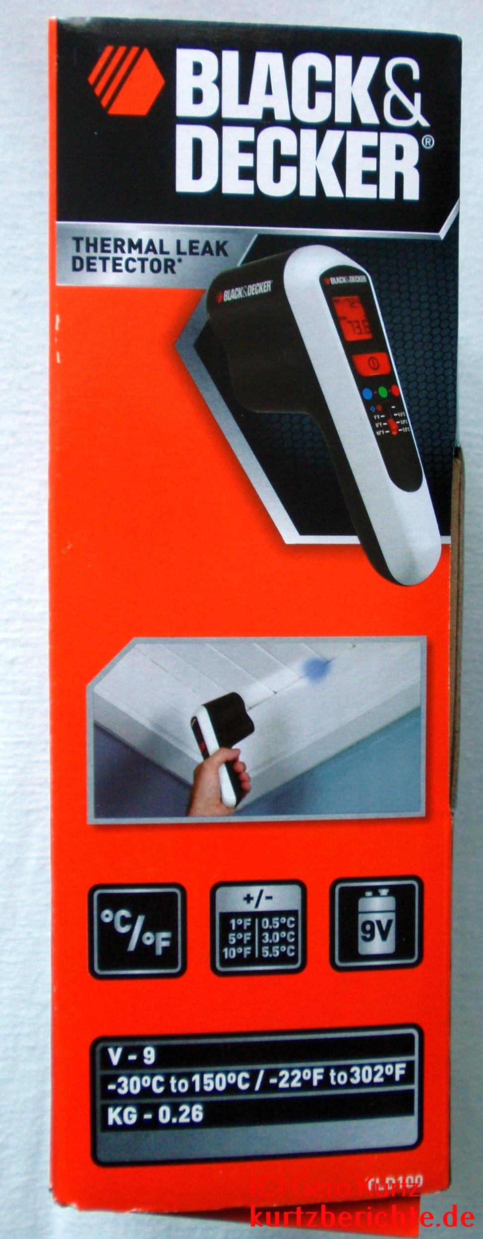 Seitenansicht der Verpackung Black & Decker Li Ion Energiespar Detektor - Verpackung Seitenansicht