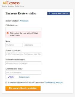 Anmeldung Ali Express