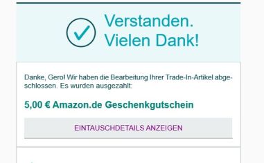 Amazon Trade-In Programm - Mail über erfolgreiche Prüfung