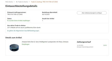 Amazon Trade-In Programm - Ansicht des Eintauschkontos