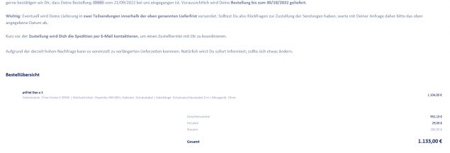 Bestellbestätigung per Mail