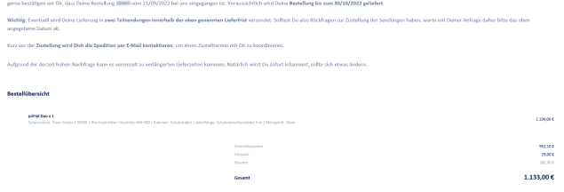 Bestellbestätigung, welche ich per Mail erhalten habe Bestellbestätigung per Mail