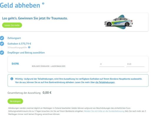 Bondora Finanzdienstleister - Geld abheben