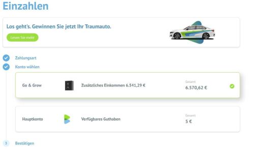 Bondora Finanzdienstleister - Einzahlen Konto auswählen