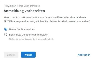 Einrichtung in FritzBox - Neues Gerät anmelden
