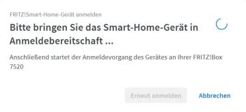 Einrichtung in FritzBox - Hinweisfenster zur Anmeldung eines DECT Gerätes