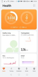 Huawei Health App Anzeige aller Daten in der Übersicht