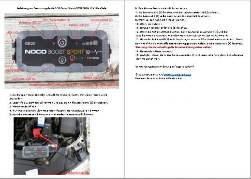 Thumbnail Schnellbedienungsanleitung NOCO Boost Sport GB20 500A 12V UltraSafe