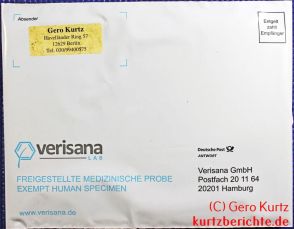 Testosteron Speicheltest von verisana - fertiger Briefumschlag mit Speichelprobe