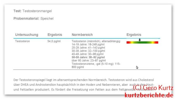 Testosteron Speicheltest von verisana - Testergebnis
