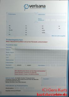Testosteron Speicheltest von verisana - Probenbegleitschein