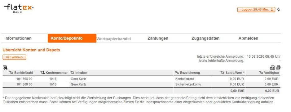 flatex Bank Kontoübersicht