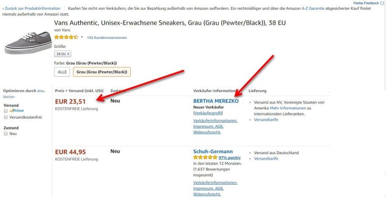 Vermutlicher  Betrüger, bestes Angebot