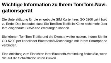 TomTom Go 5200 Umstellung SIM Karte - Mail von TomTom über das Ende des SIM-Dienstes